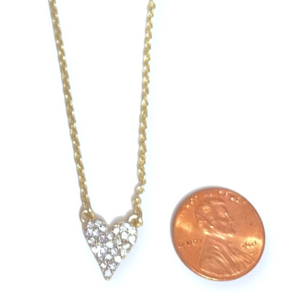J. CREW Pave Heart Necklace Crystal CZ Heart Gold Plated Chain 16” 2” Extender - Picture 5 of 7